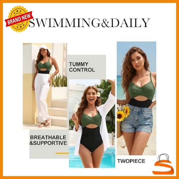 Tummy Control One Piece Swimsuit with Detachable Skirt, Cutout Design - Picture 6 of 8